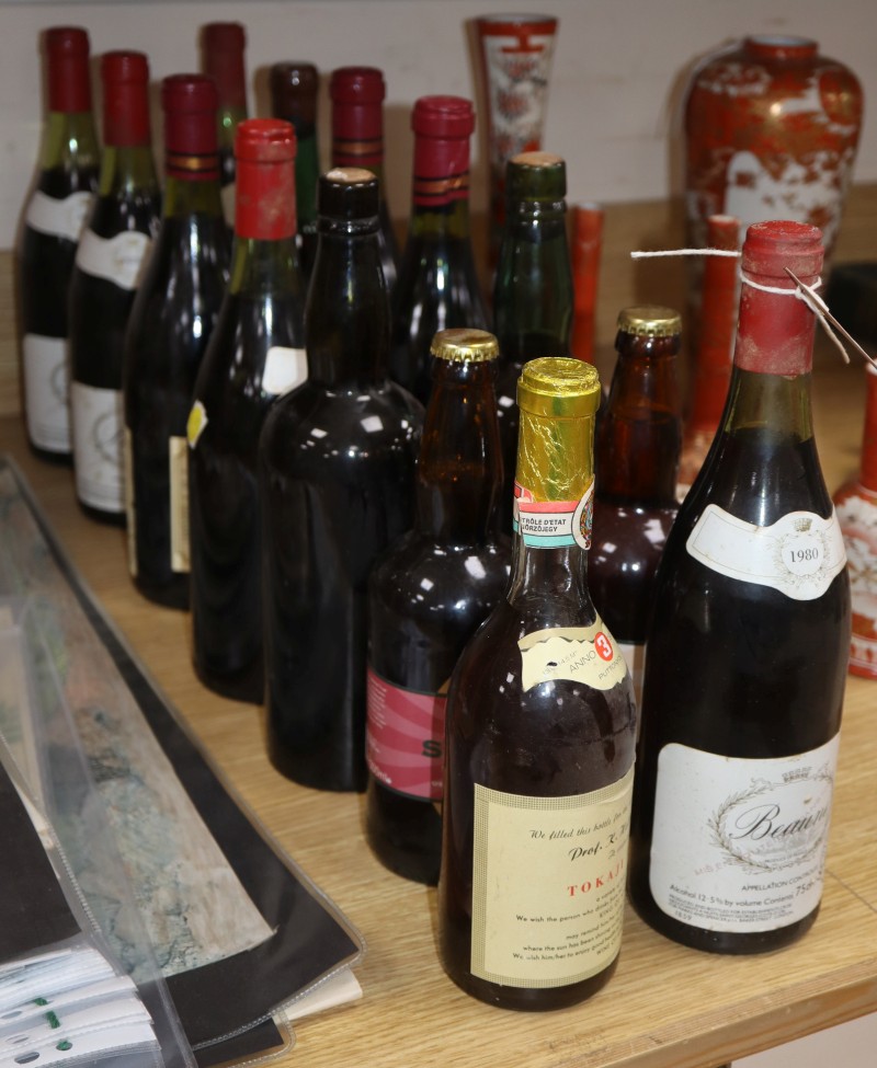 Eleven bottles of sundry wines, two bottles of bitter ale and a bottle of Tokaji